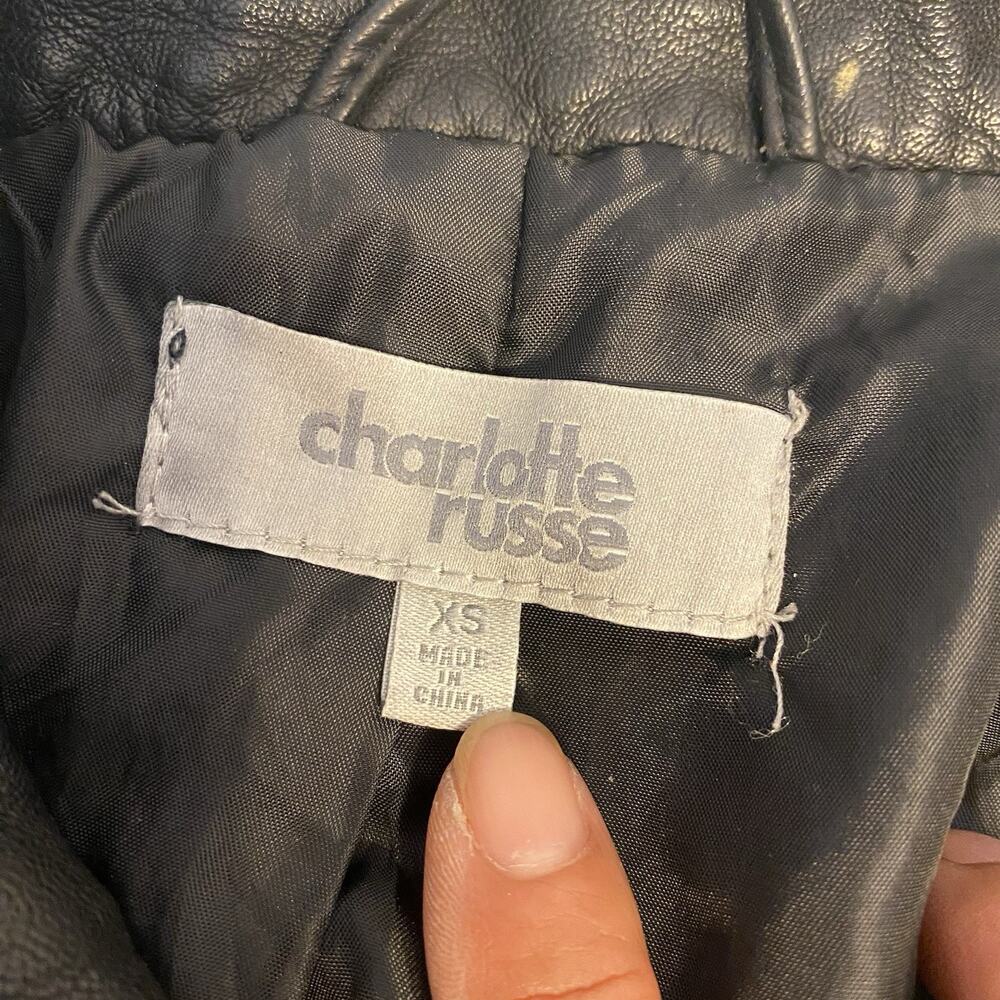Charlotte Russe XS Black Faux Leather Biker Jacket Jacket Zip Up Punks Grudge - Picture 9 of 11
